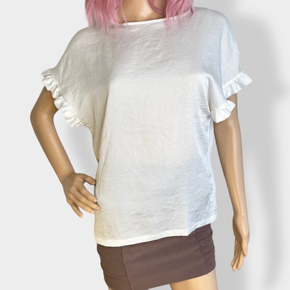 Maje White Larme Ruffle Sleeve Top